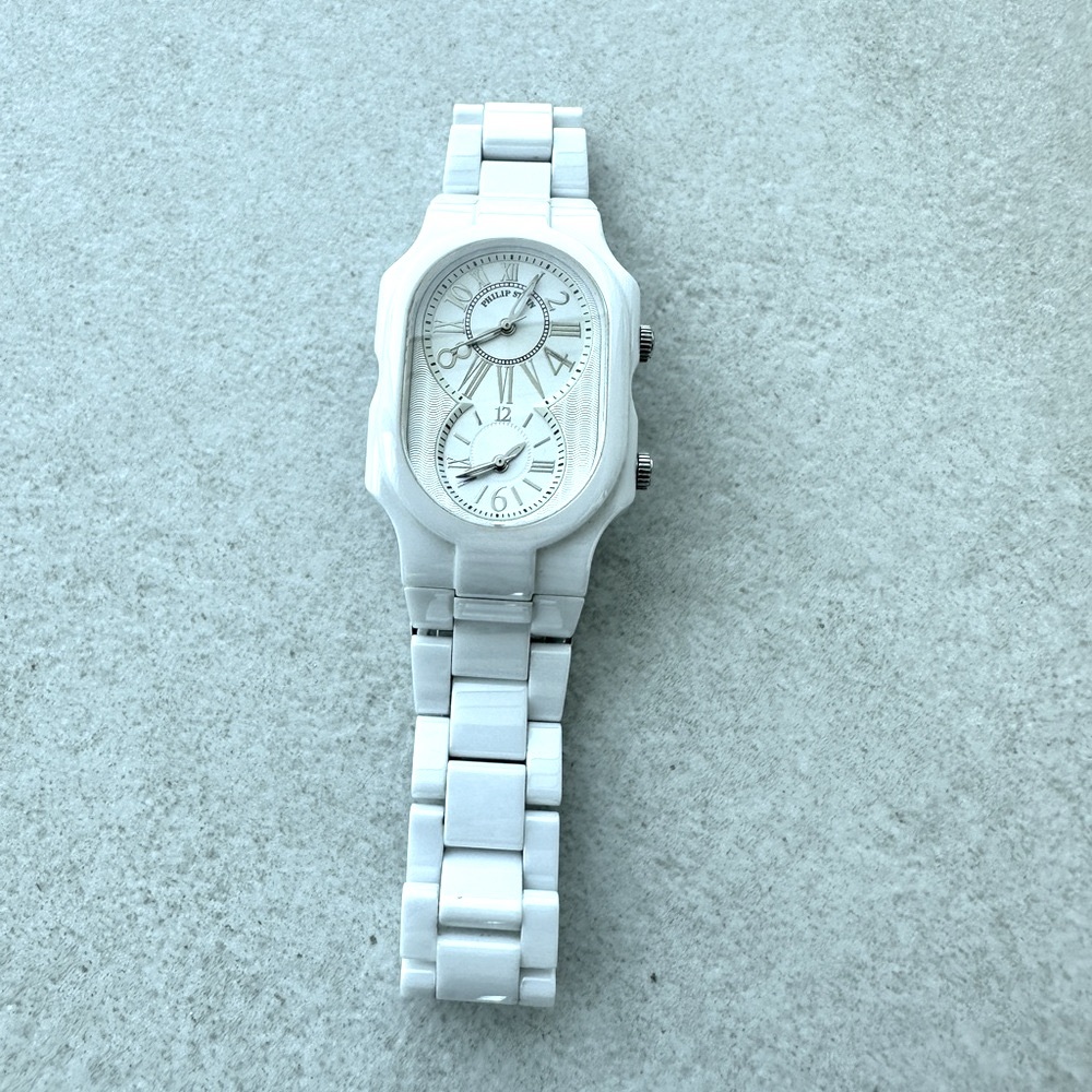 Philip Stein Ladies' Signature White Ceramic Dual Time Zone Watch